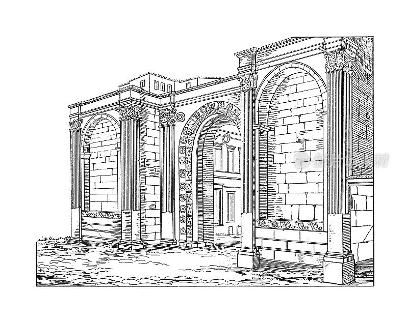 圣彼得门，佩鲁贾，意大利|古董建筑插图